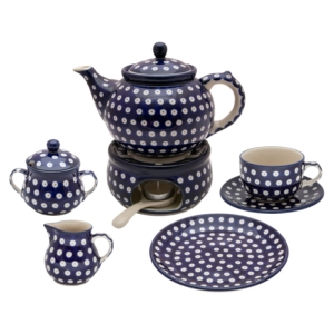 Tee Kaffee SET für 6 Personen Teekanne mit Stövchen Tassen Dessertteller Zuckerdose Milchkännchen