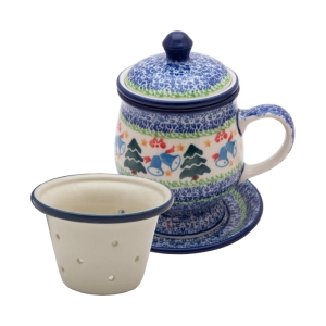 KUBEK 250 ml z sitkiem i spodkiem do parzenia ziół i herbaty DZWONKI